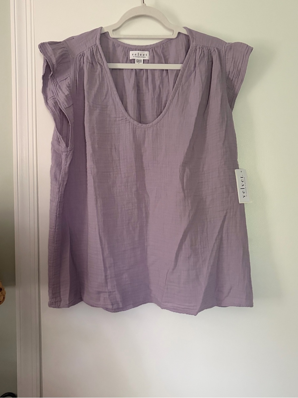 Velvet Lavender  Ruffle Gauze Short Sleeve Scoop Neck Top